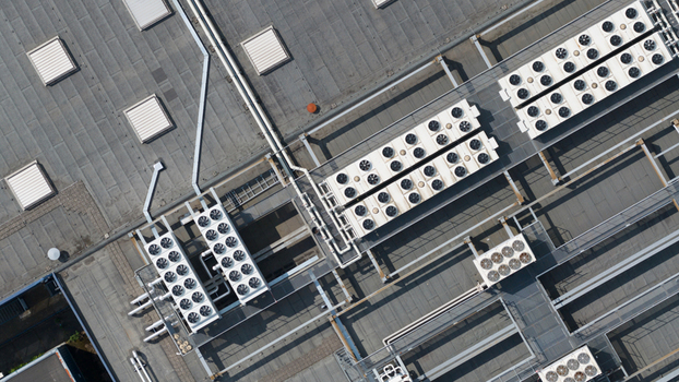 Aerial view of NorthC Datacenters Nieuwegein featuring industrial HVAC cooling systems and ventilation fans Nieuwegein Utrecht Netherlands. Aerial view of NorthC Datacenters Nieuwegein featuring industrial HVAC cooling systems and ventilation fans Nieuwegein Utrecht Netherlands.