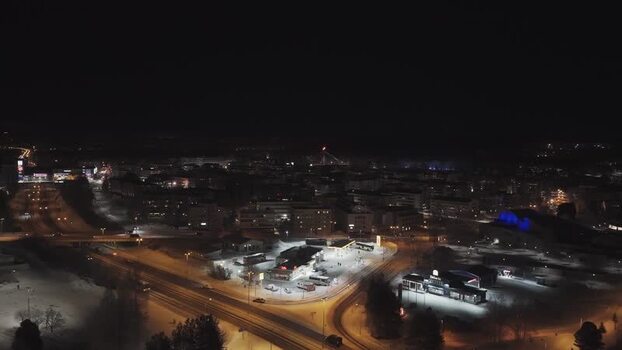 Aerial view of Rovaniemi city at night with snow Finland. Aerial view of Rovaniemi city at night with snow Finland.