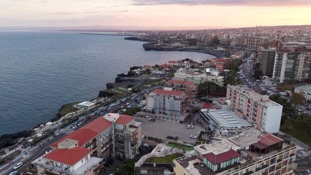 Aerial view of the rocky coastline and urban buildings Italy. Aerial view of the rocky coastline and urban buildings Italy.