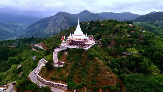 Aerial view of Ambuluwawa Temple in Sri Lanka.