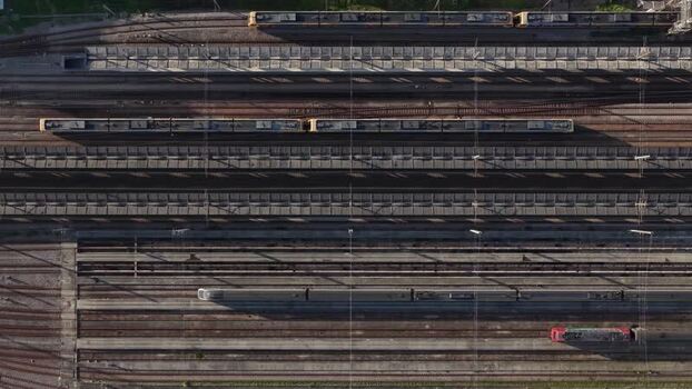 Aerial view of trains and railway tracks Portugal.