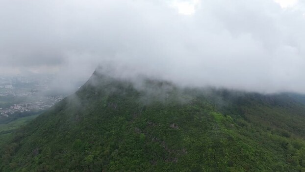 Aerial view of Trou Aux Cerfs Volcano in Mauritius.