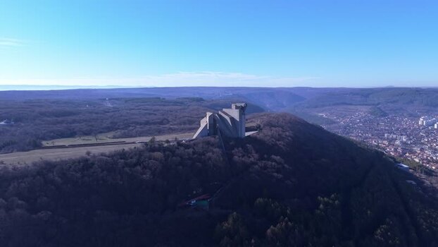 Aerial view of Founders of the Bulgarian State Monument Bulgaria.