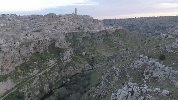 Aerial view of Sassi di Matera historic town in Italy.
