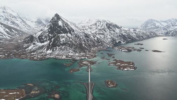 Aerial view of Flakstadbruene Norway.