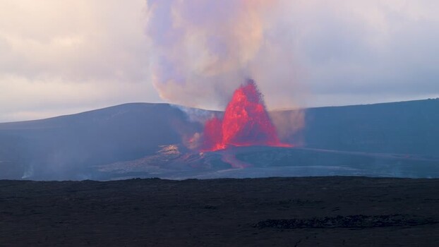 View of a fiery volcanic eruption United States.