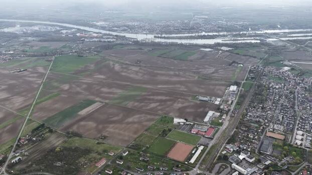 Aerial view of fields and Neuf Brisach France.