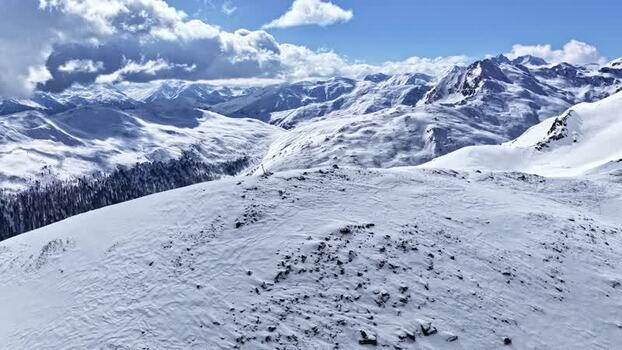 Aerial view of snow covered mountains in Nauders Austria.