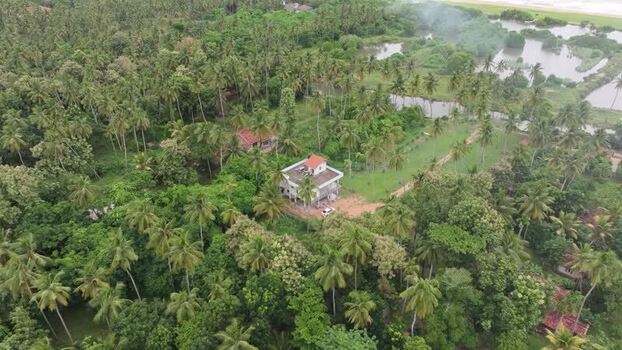 Aerial view of a house among palm trees in Colombo Sri Lanka.