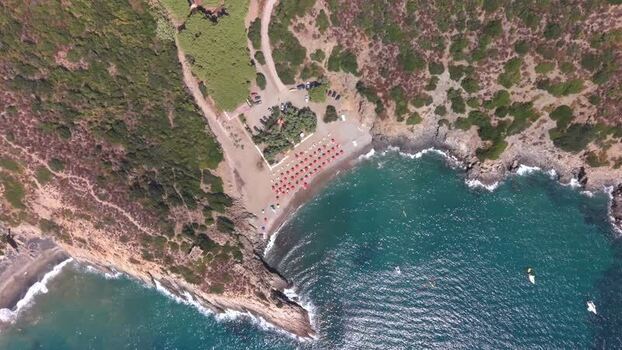 Aerial view of Punta Rossa beach in Capoliveri Italy.