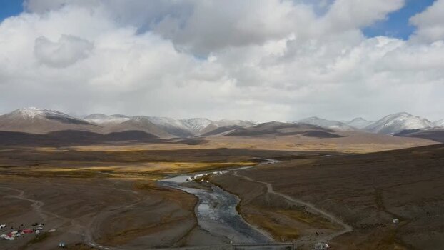 Aerial view of river and mountains Pakistan.