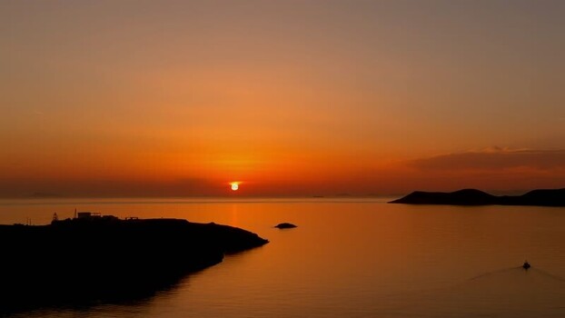 Aerial view of sunset over the sea in Greece. Aerial view of sunset over the sea in Greece.