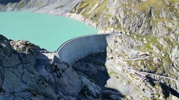 Aerial view of Barrage et Lac du Vieux Emosson in Switzerland.