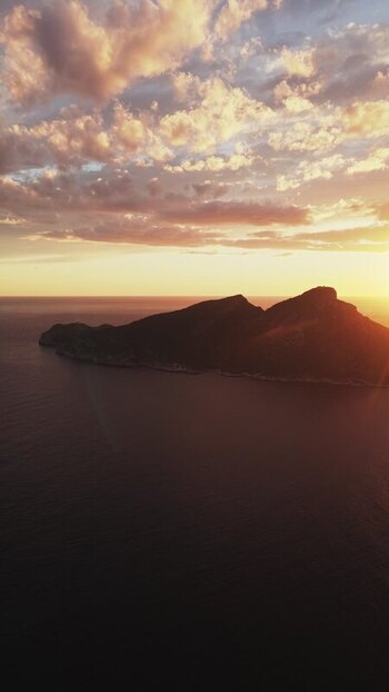 Aerial view of Sa Dragonera island at sunset Spain.
