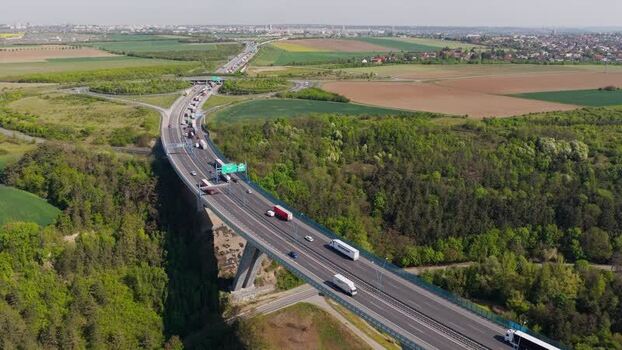 Aerial view of a highway bridge with traffic Czechia. Aerial view of a highway bridge with traffic Czechia.