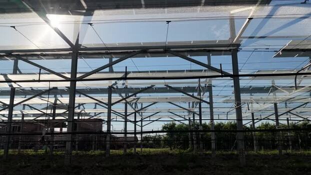 Aerial view of agricultural netting structure in Faenza Italy.