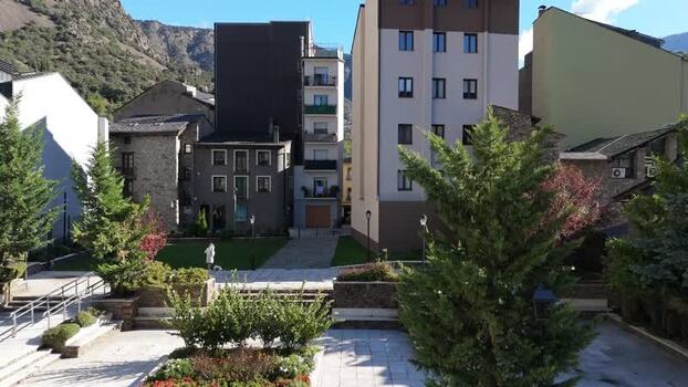 Aerial view of Andorra la Vella town square Andorra.