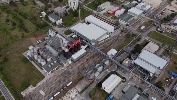 Aerial view of an industrial complex and railway tracks Czechia. Aerial view of an industrial complex and railway tracks Czechia.
