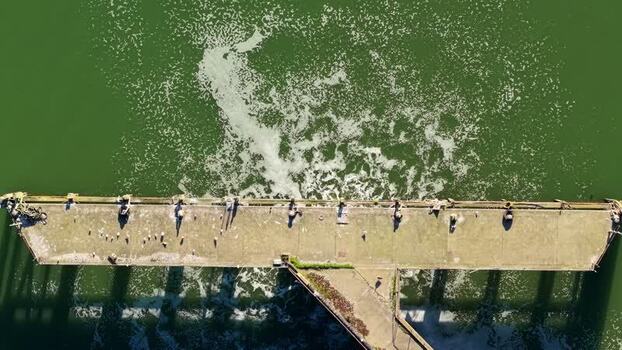 Aerial view of Anglian Water Cliff Quay WRC outfall United Kingdom.