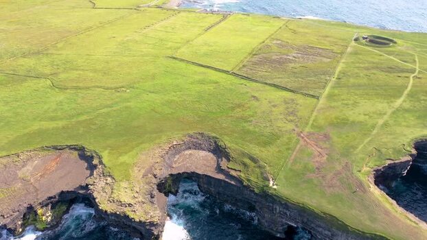 Aerial view of Dun Briste sea stack in Ballycastle Ireland. Aerial view of Dun Briste sea stack in Ballycastle Ireland.