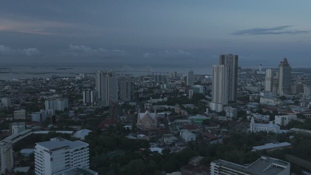 Aerial view of the Cebu City skyline and skyscrapers Philippines.
