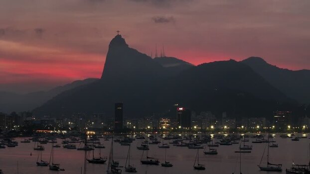 Aerial view of Christ the Redeemer and Botafogo Bay Brazil.