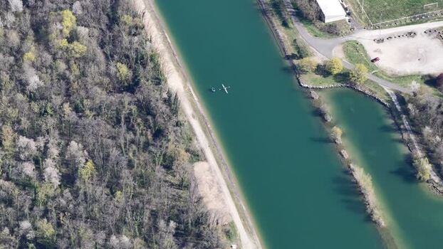 Aerial view of canal with boats France.