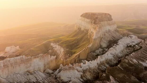 Aerial view of Airakty mountains with white cliffs and green slopes Kazakhstan. Aerial view of Airakty mountains with white cliffs and green slopes Kazakhstan.