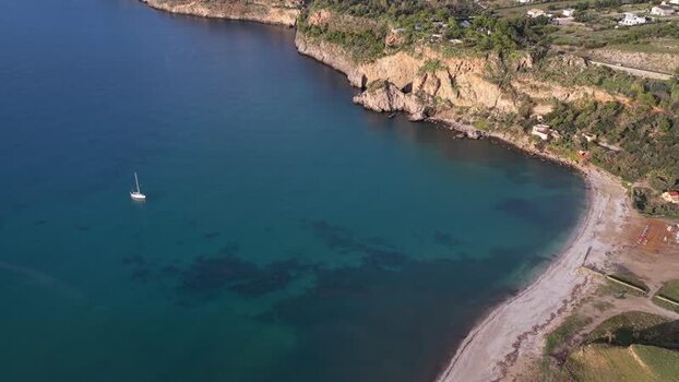 Aerial view of the Terrasini coastline and beach Italy.