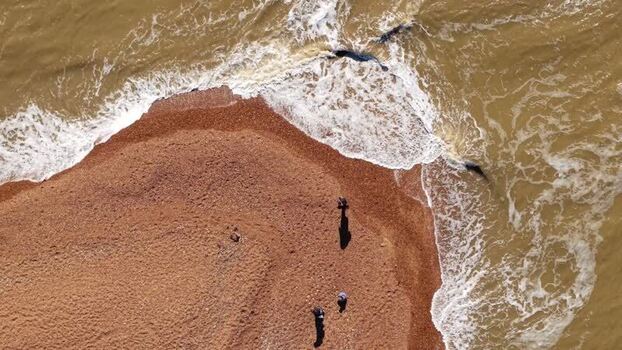Aerial view of Felixstowe beach United Kingdom.
