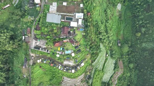 Aerial view of Joglo Java Neglasari and terraced fields Indonesia. Aerial view of Joglo Java Neglasari and terraced fields Indonesia.