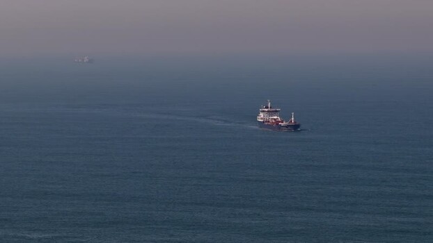 Aerial view of ships on the sea Portugal.