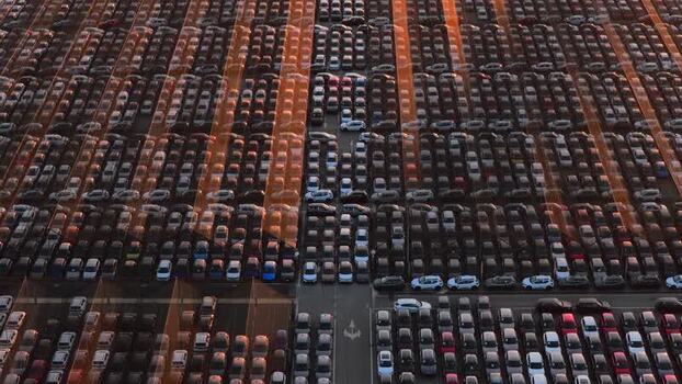 Aerial view of new cars at Civitavecchia Port Italy. Aerial view of new cars at Civitavecchia Port Italy.