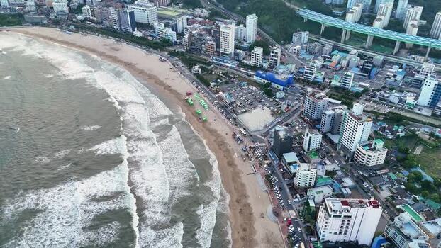 Aerial view of Songjeong Beach in Busan South Korea. Aerial view of Songjeong Beach in Busan South Korea.