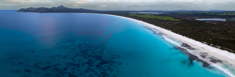 Aerial view of Bettys Beach with its pristine white sand turquoise waters and lush coastal vegetation in Albany WA Australia. Aerial view of Bettys Beach with its pristine white sand turquoise waters and lush coastal vegetation in Albany WA Australia.