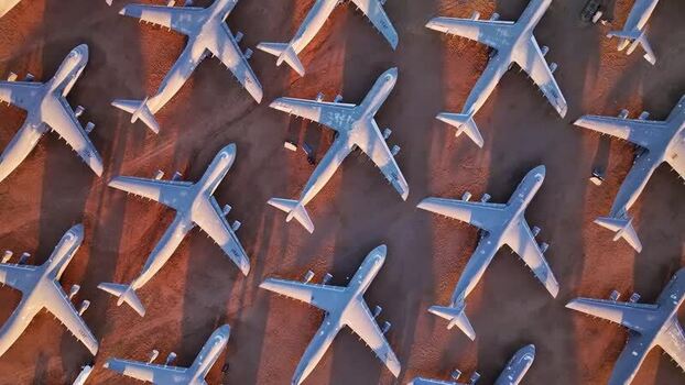 Aerial view of airplanes parked United States. Aerial view of airplanes parked United States.