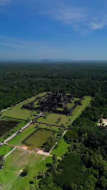 Aerial view of Angkor Wat temple complex in Cambodia. Aerial view of Angkor Wat temple complex in Cambodia.
