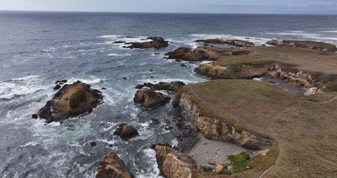 Aerial view of the rugged coastline in Fort Bragg United States.