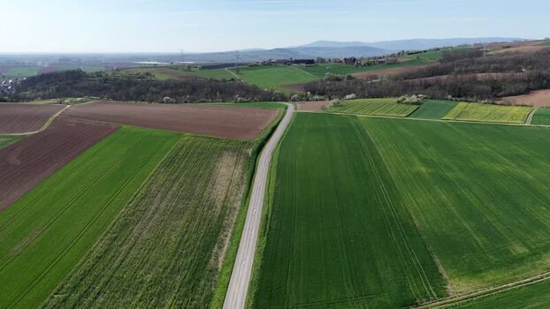Aerial view of agricultural fields France.