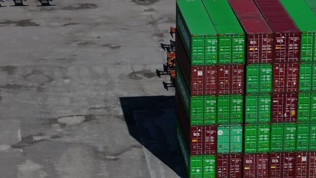 Aerial view of shipping containers in Cincinnati United States. Aerial view of shipping containers in Cincinnati United States.