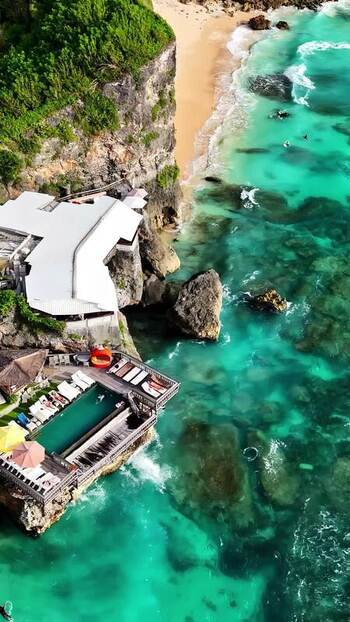 Aerial view of cliffside resort in Bali Indonesia.