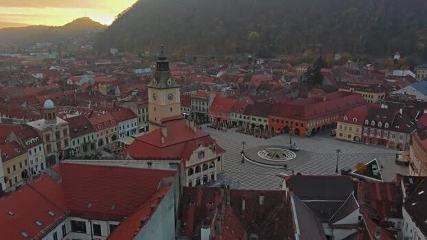 Aerial view of Piata Sfatului in Brasov Romania. Aerial view of Piata Sfatului in Brasov Romania.