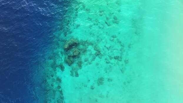 Aerial view of a coral reef edge and turquoise water in the Maldives. Aerial view of a coral reef edge and turquoise water in the Maldives.