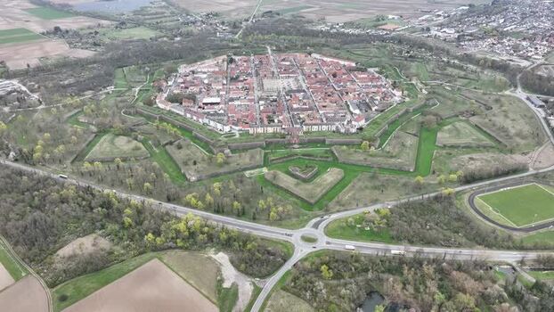Aerial view of the star fort Neuf Brisach France.