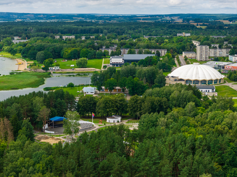 Aerial view of the recreational park and ice arena in Elektrenai Vilnius County Lithuania. Aerial view of the recreational park and ice arena in Elektrenai Vilnius County Lithuania.