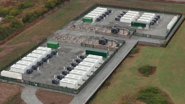 Aerial view of Clay Tye Tesla Megapack installation United Kingdom.