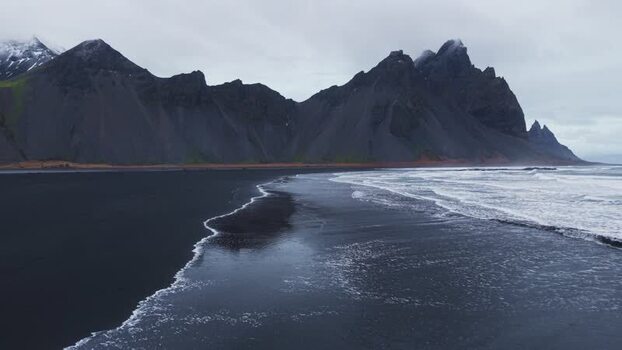 Aerial view of Stokksnes black beach Iceland.