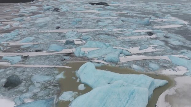 Aerial view of Fjallsarlon glacial lagoon with icebergs Iceland. Aerial view of Fjallsarlon glacial lagoon with icebergs Iceland.