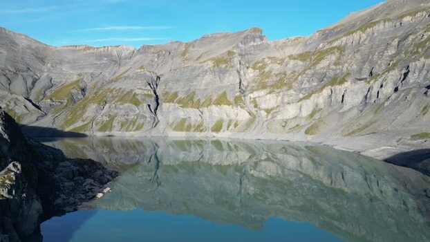 Aerial view of Barrage et Lac du Vieux Emosson Switzerland.