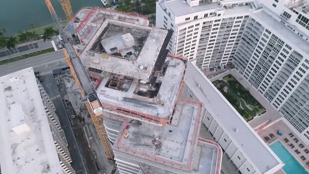 Aerial view of construction site in Miami Beach United States. Aerial view of construction site in Miami Beach United States.